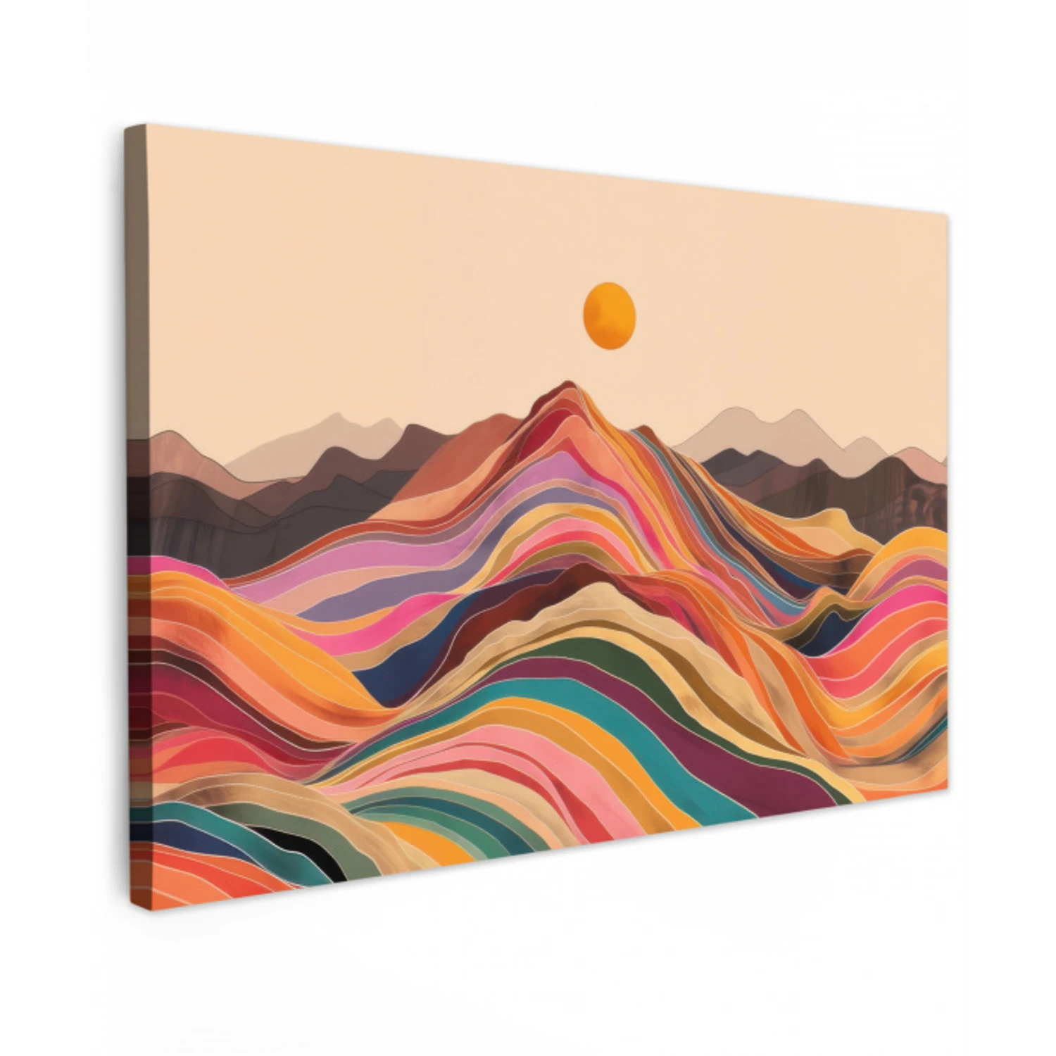 Zon - Kleurrijk landschap - Bergen canvas 2cm klein -z3d