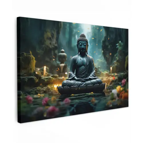 Boeddha in een mystieke tuin Tuinposter op houten frame 2 cm dik klein -3d