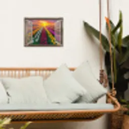 Doorkijk - Bloemen - Tulpen - Kleurrijk - Zonsondergang tuinposter los doek klein -sfeer7