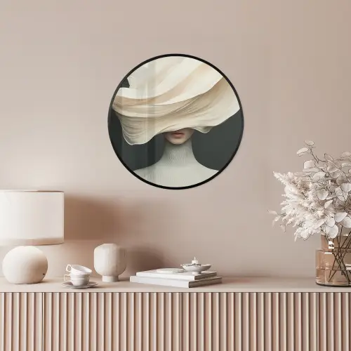 Vrouw - Beige - hoed Fotolijst rond zonder passe partout klein -sfeer3