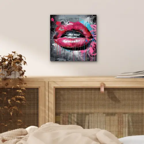 Lippen - Felroze - Graffiti - Verfstrepen aluminium wit klein -sfeer3