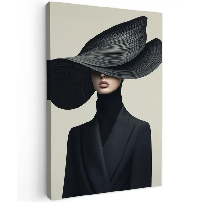 Zwart - Vrouw - Hoed Tuinposter op houten frame 2 cm dik klein -3d