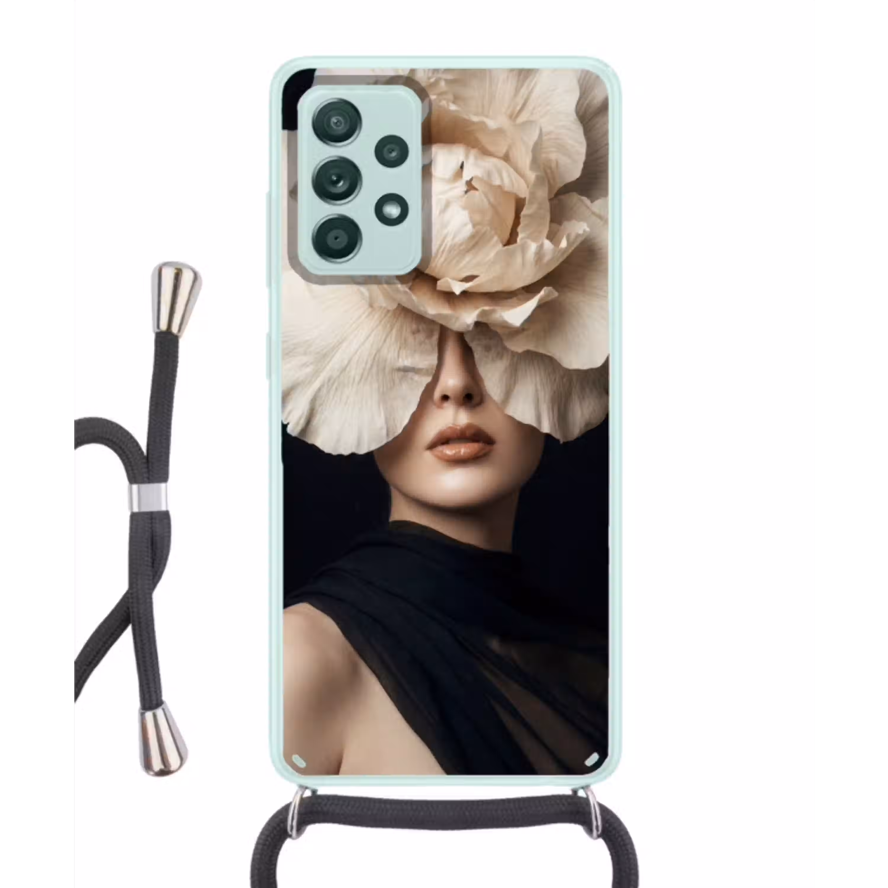 Roos - Tijdloos - Zwart Hoesje Samsung Galaxy A52 met koord klein -3d