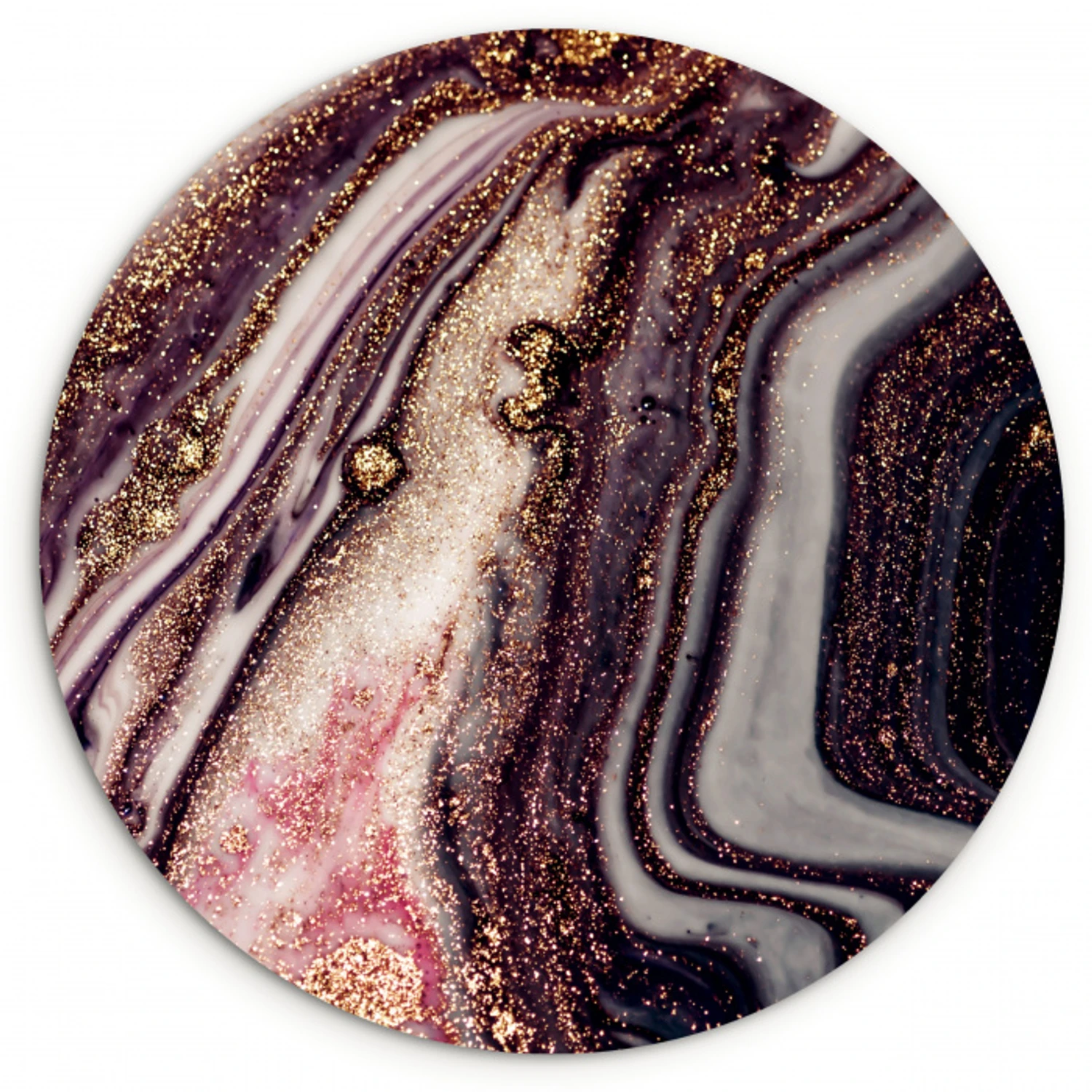 Marmer - Roze - Goud - Glitter - Marmerlook Wandcirkel kunststof plaat 5mm dik klein -3d