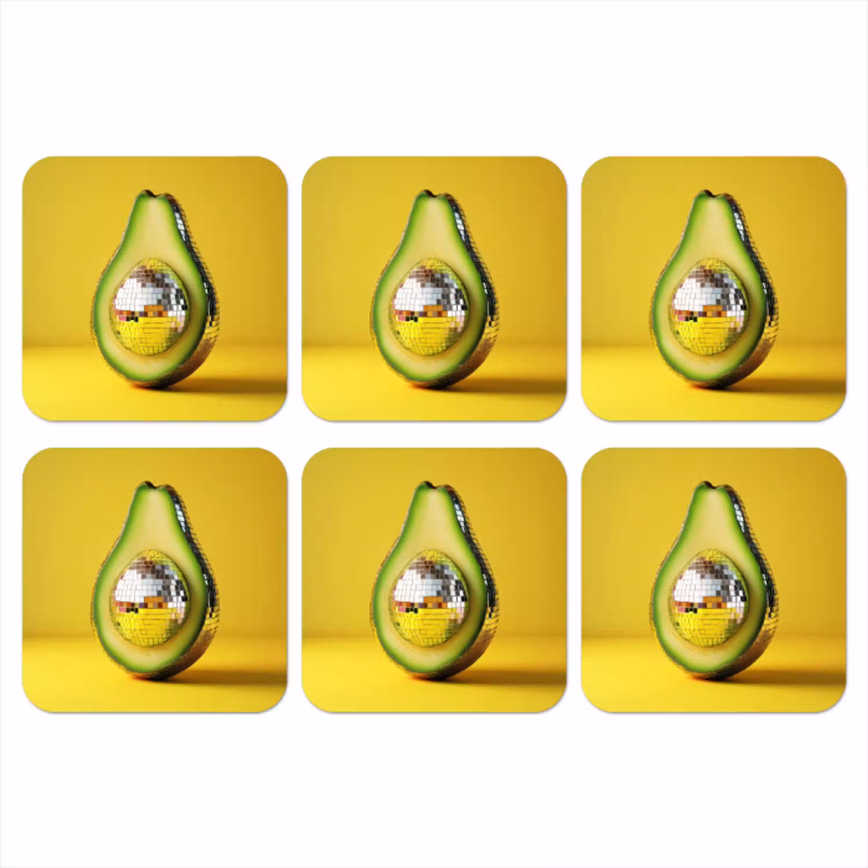 Avocado - Discobal - Geel - Glitter onderzetter kurk middel -3d