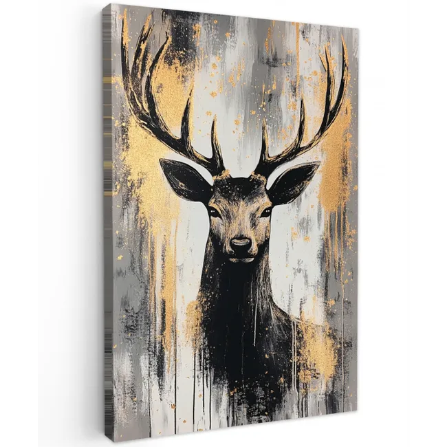 Abstract - Hert - Gewei - Goud Tuinposter op houten frame 2 cm dik klein -3d