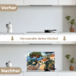 Huizen - Mozaïek - Sinaasappelbomen - Zee keuken achterwand spatscherm klein -voor_na_DE