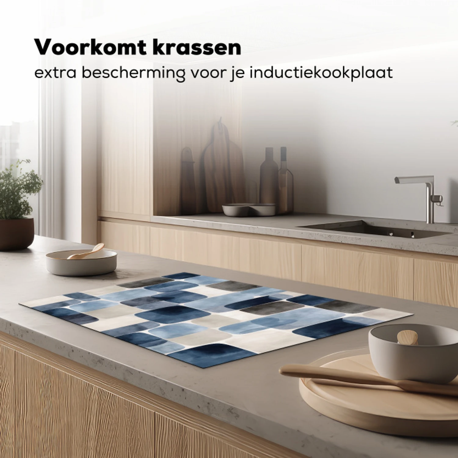 Patroon - Blauw - Vierkanten Inductie beschermer vinyl 3mm klein -sfeer1
