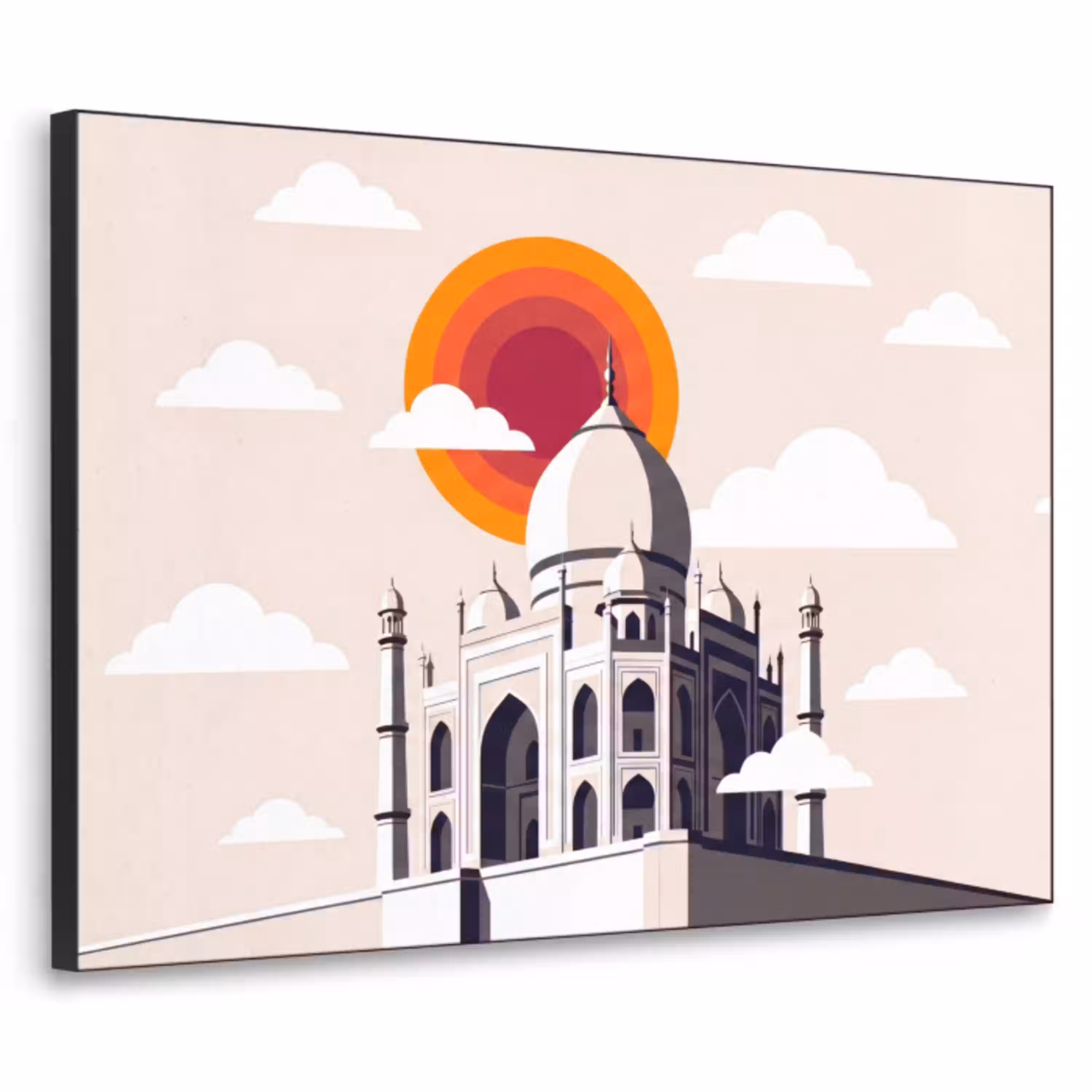 Taj Mahal - Zon - Koepel - Architectuur - India - Grafisch Textielframe zwart klein -3d