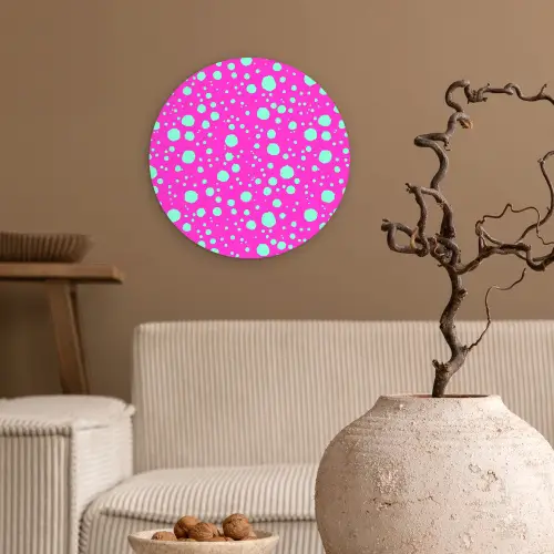 Stippen - Mint - Neon - Fuchsia Wandcirkel plexiglas klein 852 -sfeer1