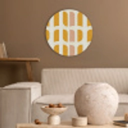 Geometrisch - Patroon - Geel - Roze Akoestische PET Vilt - Rond klein 838 -sfeer1