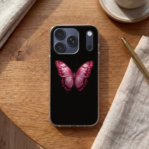 Vlinder - Fuchsia - Grafisch Telefoonhoesje iPhone 17 Pro klein -sfeer1