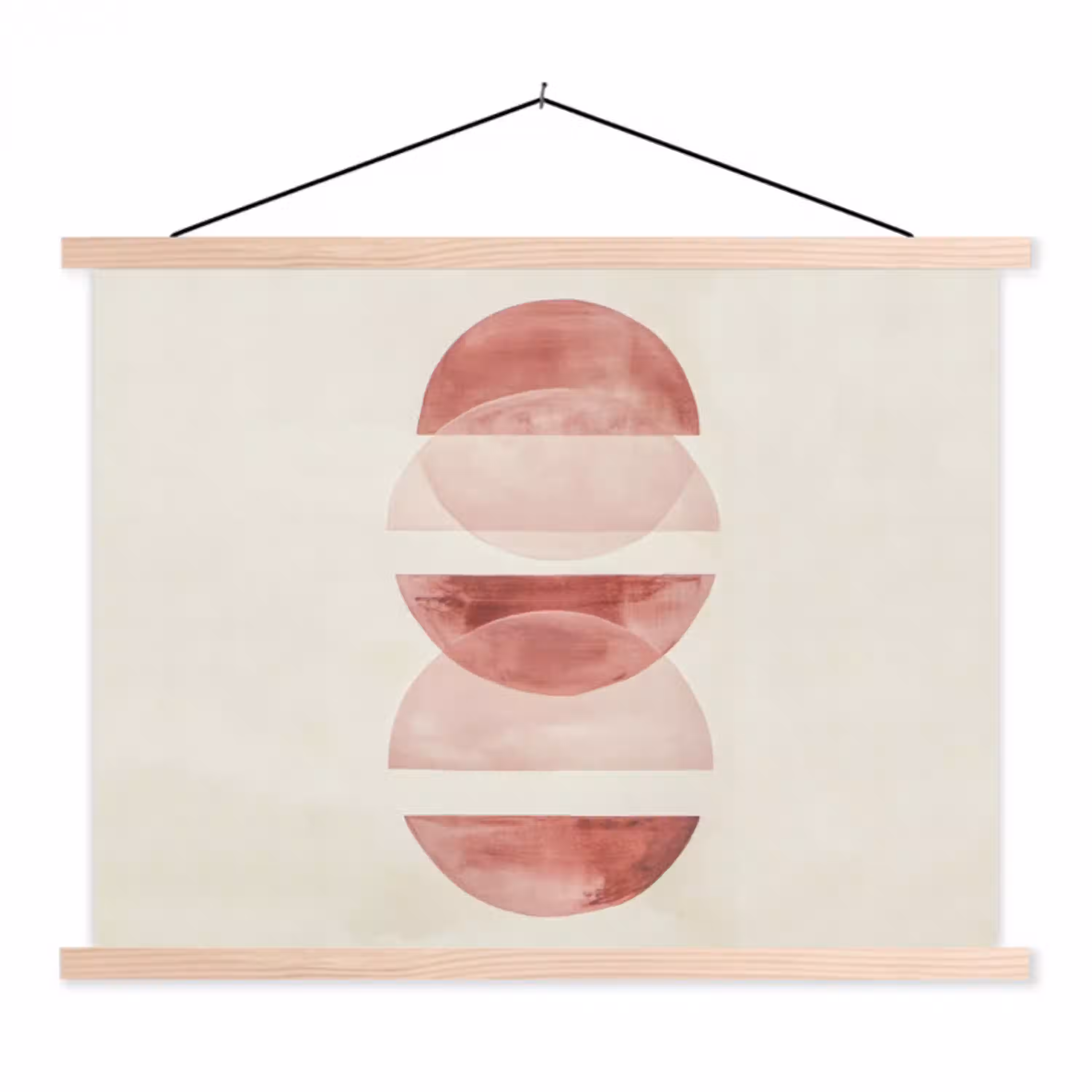 Minimalistisch - Cirkels - Roze textielposter latten blank klein -3d