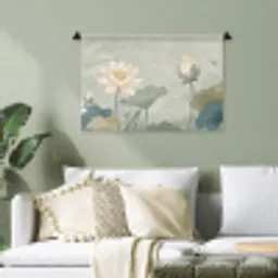 Lotus - Bloemen - Groen Wandkleed katoen klein -sfeer7