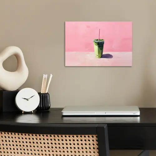 Beker - Rietje - Minimalistisch - Groen poster papier klein -sfeer1