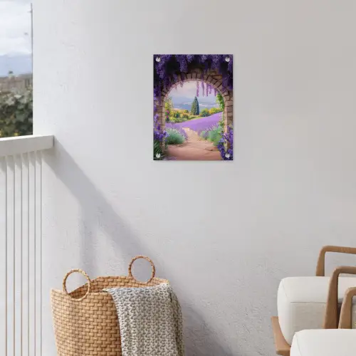 Doorkijk - Lavendel - Bloemen - Paars - Poort tuinposter los doek klein -sfeer8