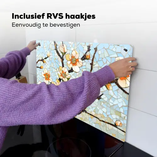 Bloesems - Wit - Mozaïek - Tak Inductie beschemer met haakjes klein -ky-ophangen-nl