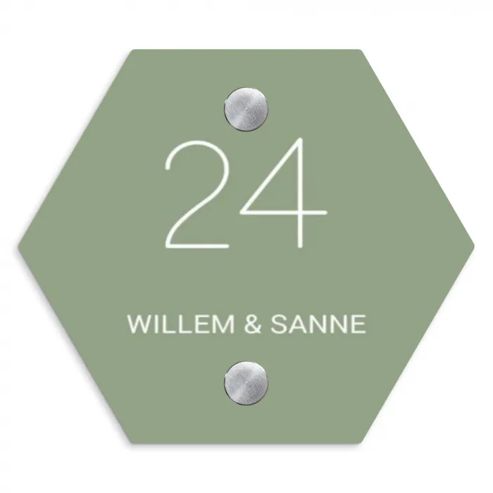 Effen olijfgroen - Klassiek Naambord Hexagon klein -3d