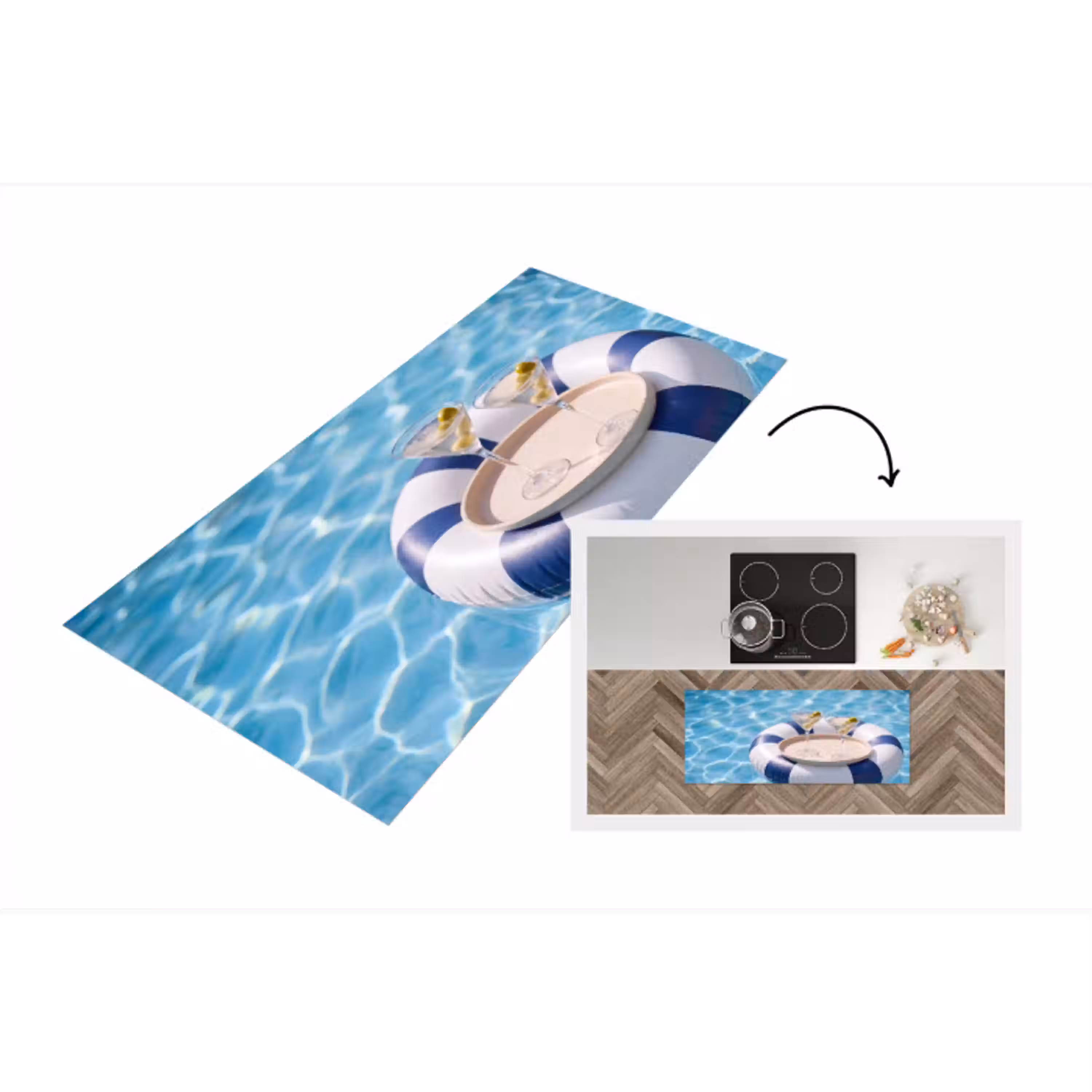 Cocktail - Zwembad - Zomer - Blauw Keukenloper - keukenmat middel -3d