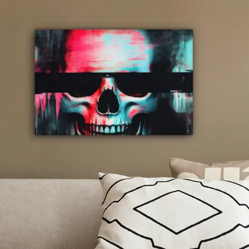 Schedels - Glitch - Cyberpunk canvas 2cm klein -sfeer3