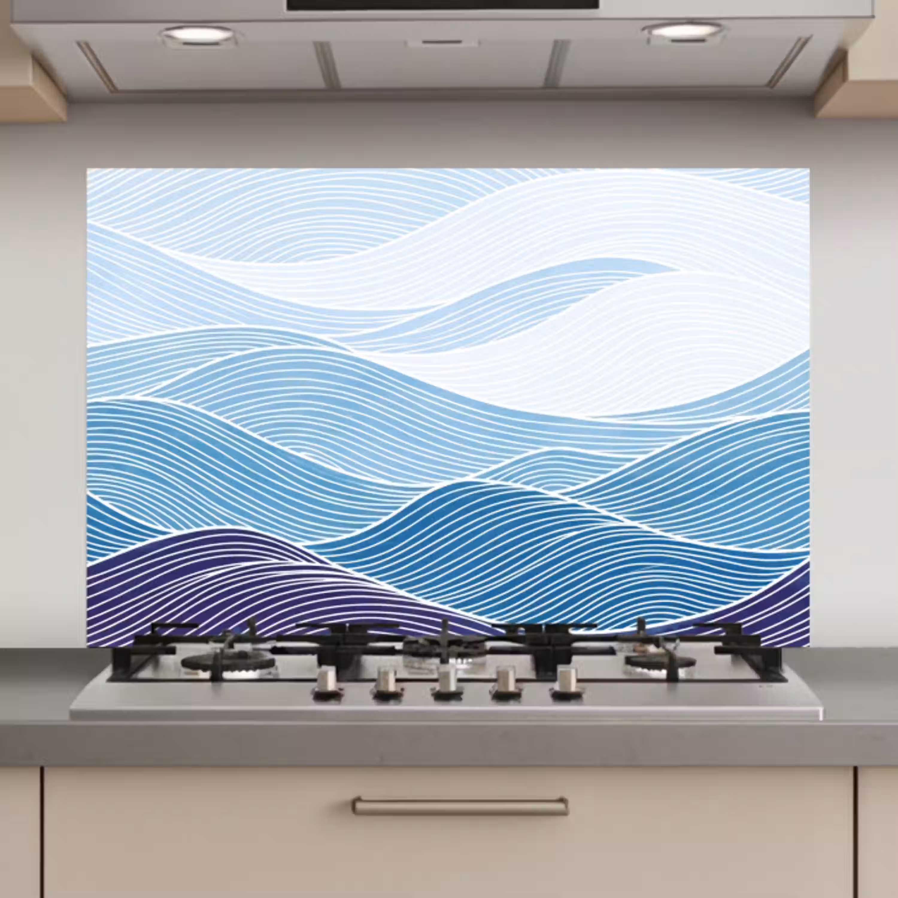 Abstract - Golven - Patroon - Blauw - Modern keuken achterwand spatscherm klein -3d_website