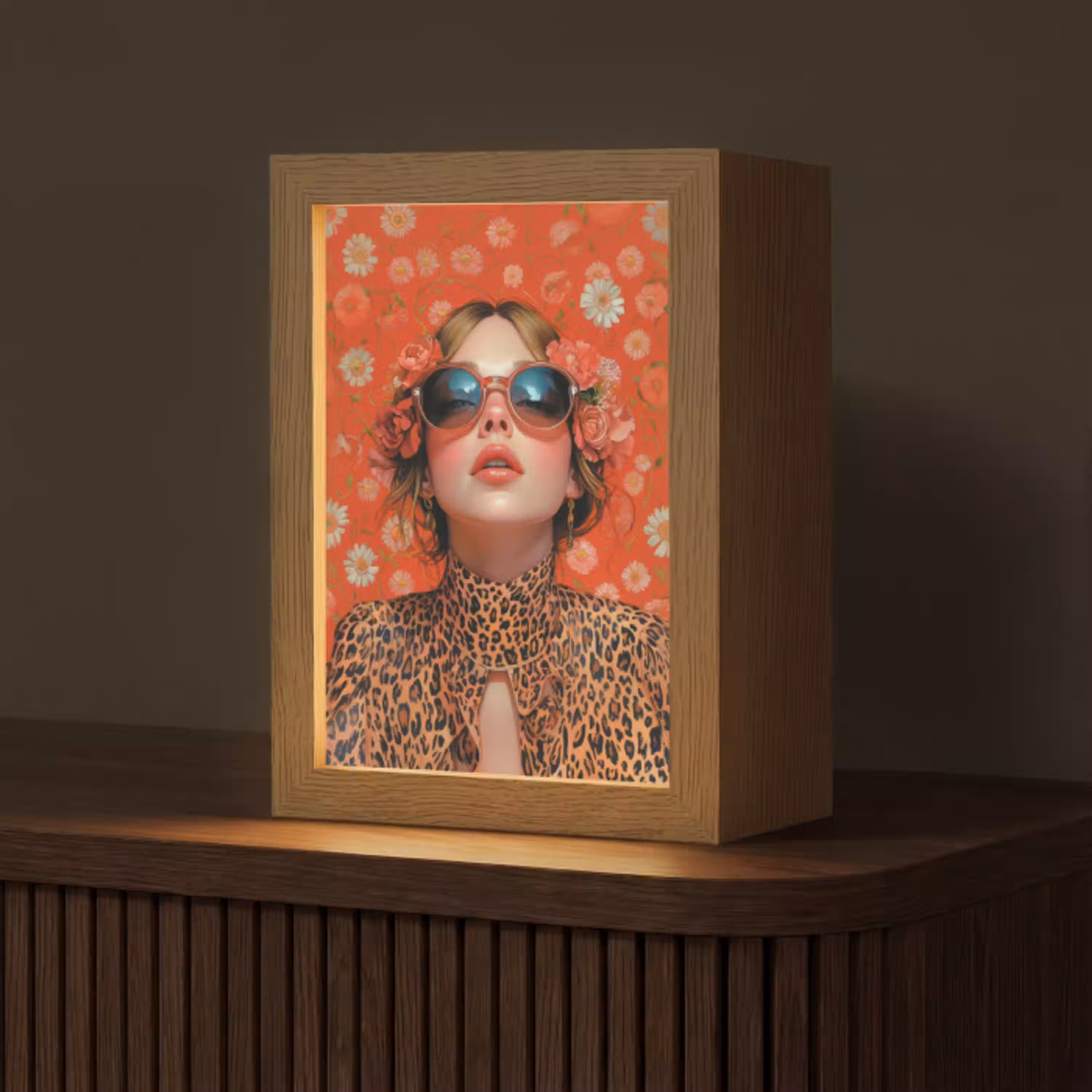 Vrouw - Kleurrijk - Dierenprint - Bloemen Light Box met kabel (Tafellamp) klein -z3d_website