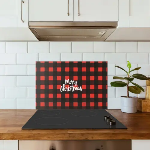 Geruit - Rood - Tekst - Christmas keuken achterwand spatscherm klein -sfeer2