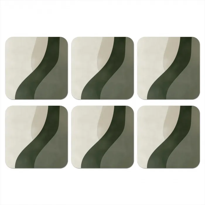 Japandi - Groen - Abstract - Modern onderzetter kurk middel -3d