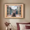 Doorkijk - Hert - Dieren - Winterlandschap - Sneeuw Textielframe - compleet frame klein -sfeer1