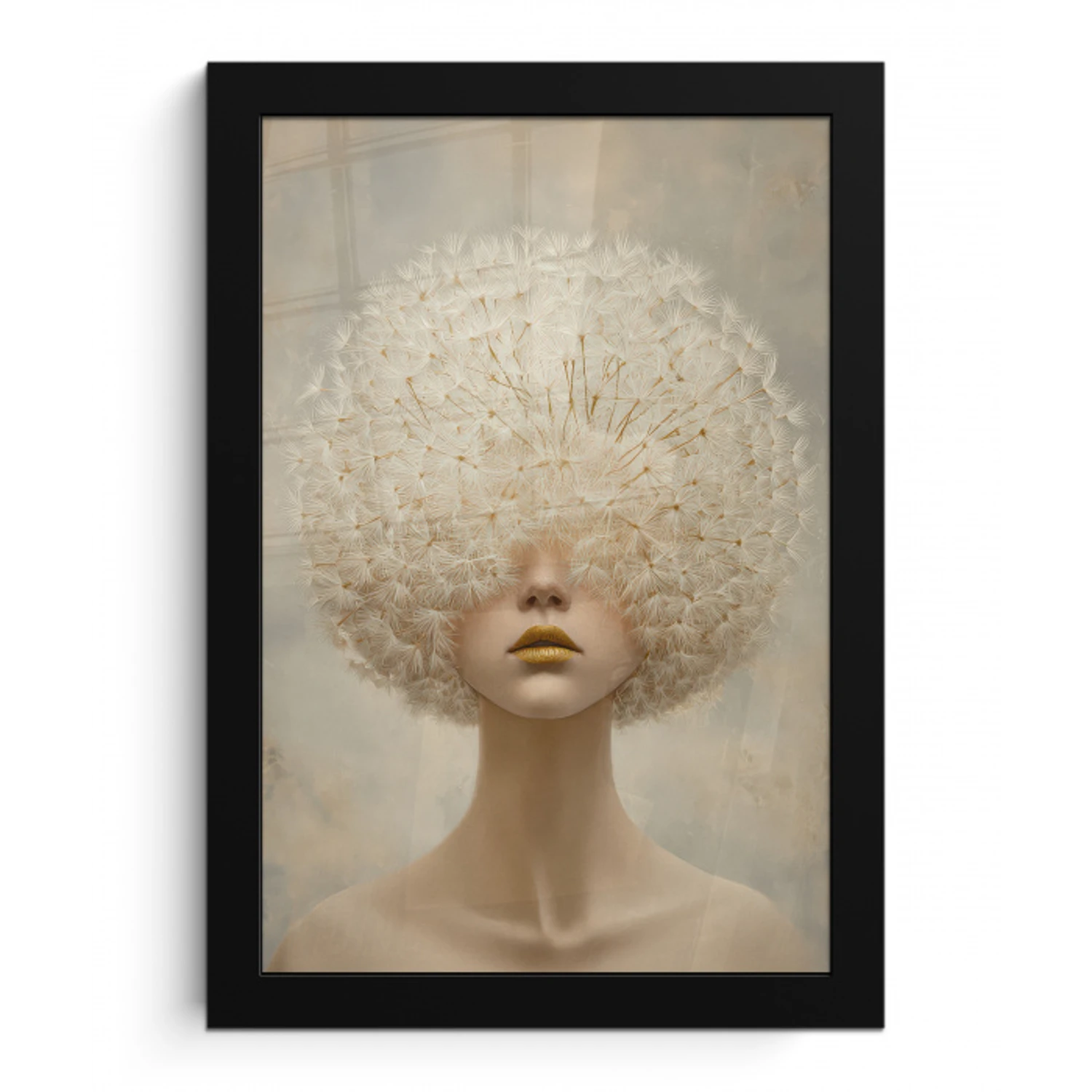 Dromerig - Beige - Paardenbloemzaadjes fotolijst zwart zonder passe partout klein -3d