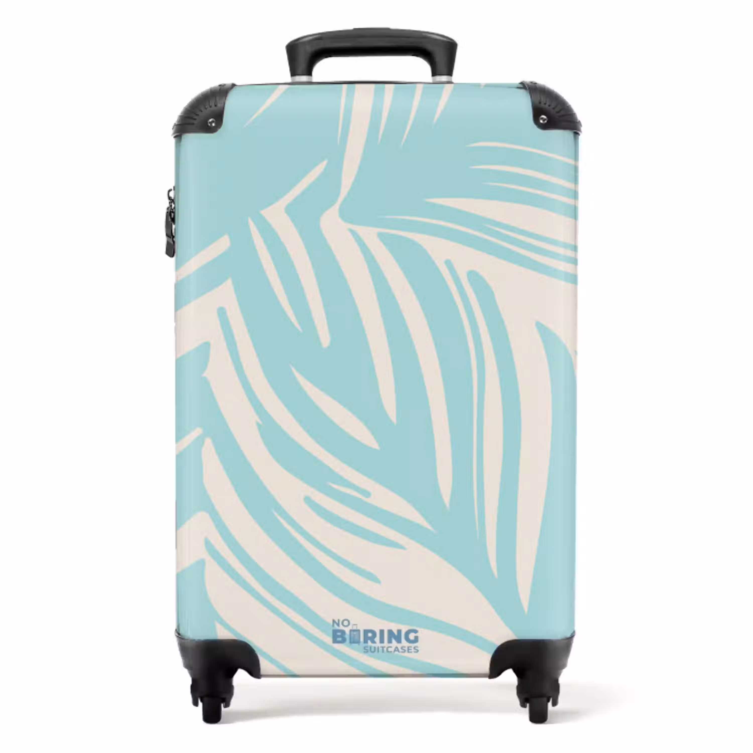 Grote bladeren in lichtblauw met beige NBS - Handbagage koffer - Unisex middel -productfoto_recht