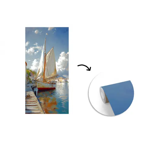 Zeilschip - Huizen - Kade - Zee fotobehang vinyl groot -3d