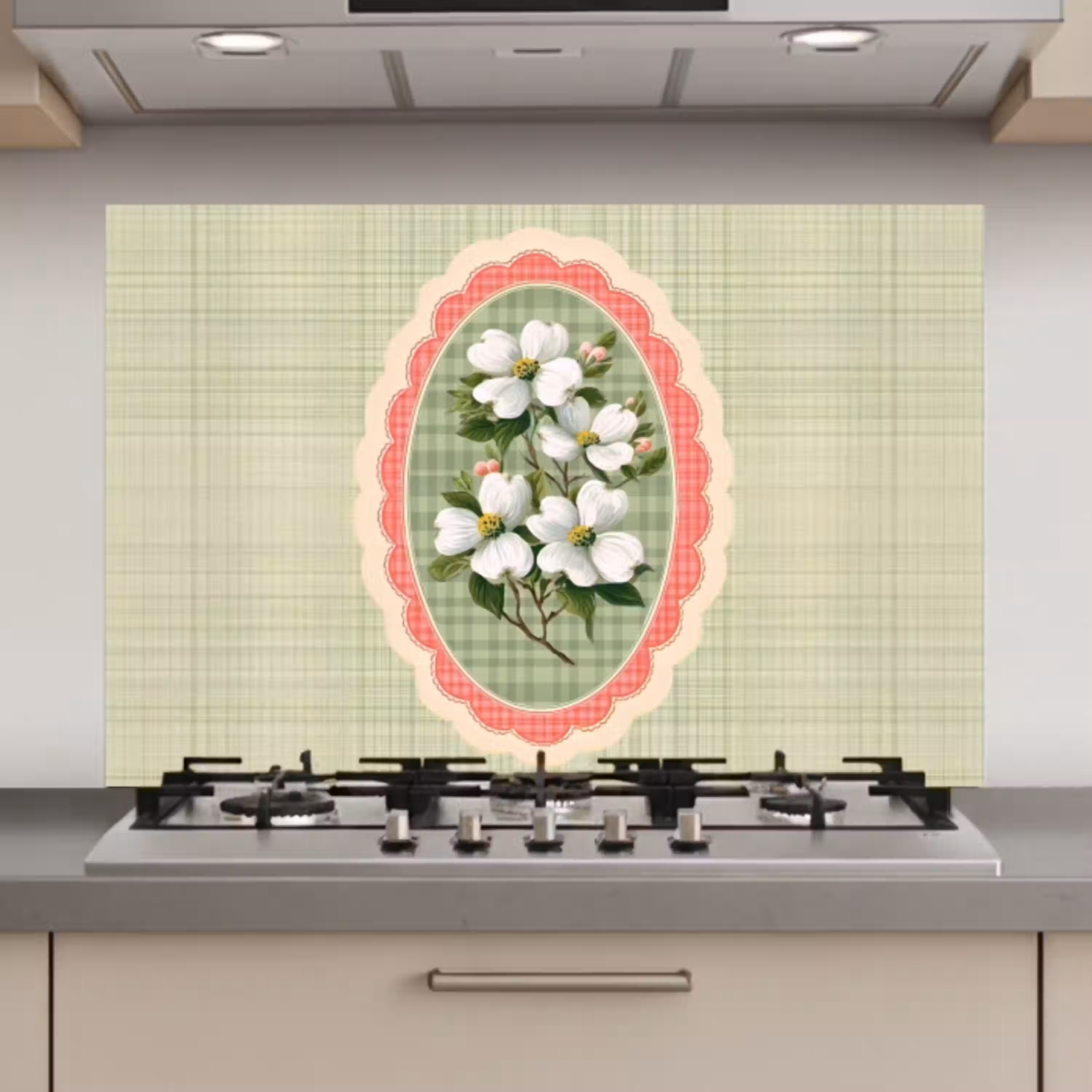 Bloemen - Illustratie - Geruit - Groen keuken achterwand spatscherm klein -3d_website