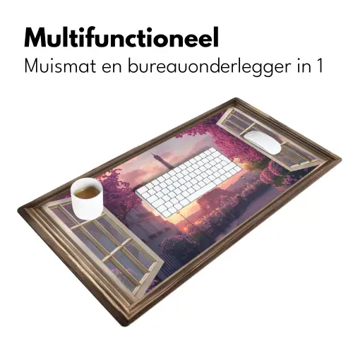 Doorkijk - Parijs - Eiffeltoren - Roze - Kersenbloesem Muismat XXL klein -sfeer4