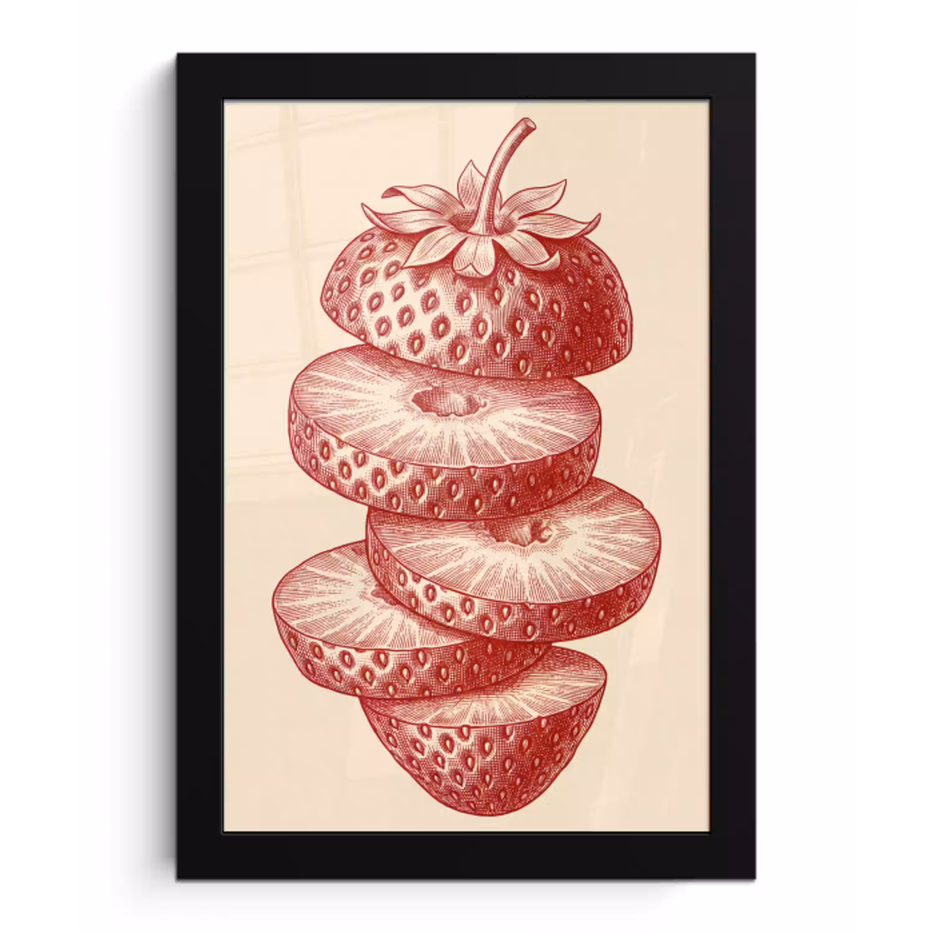 Fruit - Gesneden - Illustratie - Rood - Vintage fotolijst zwart zonder passe partout klein -3d
