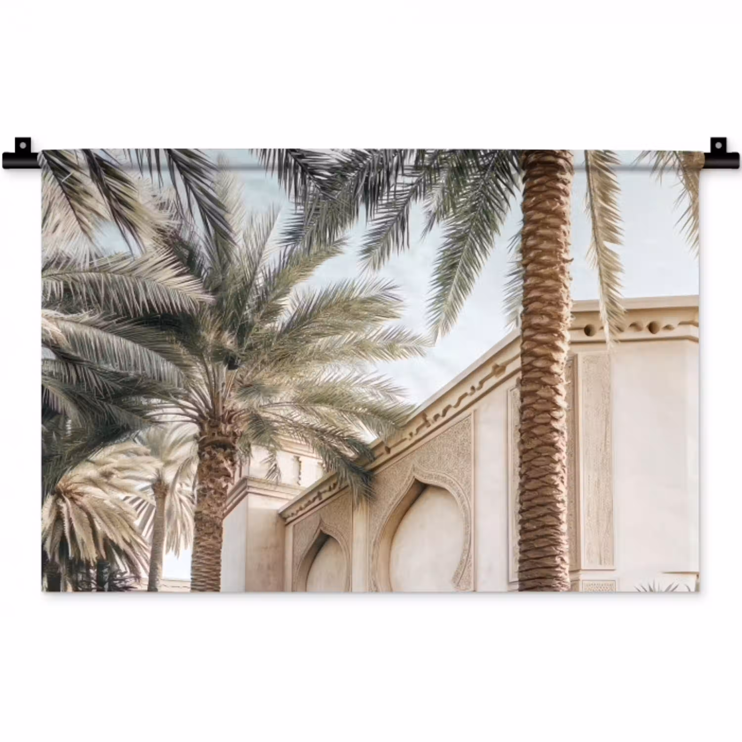 Gebouw - Palmbomen - Beige - Zon Wandkleed katoen klein -zz3d