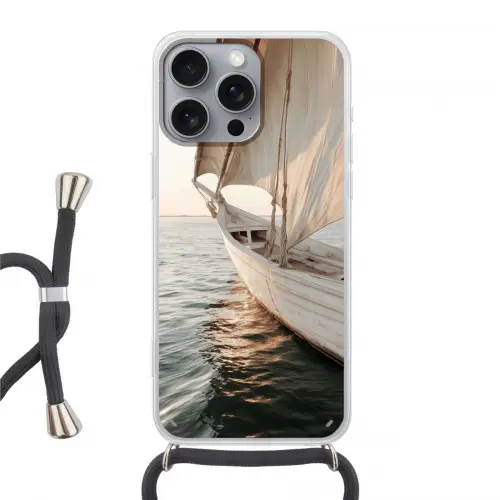 Zeilboot - Zee - Beige - Zon Hoesje iPhone 16 Pro Max met koord klein -3d