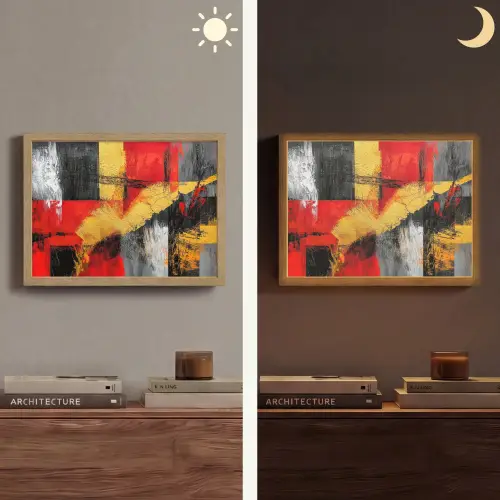 Abstracte kunst - Goud - Zwart Light Box met batterij (Wandlamp) middel -sfeer3