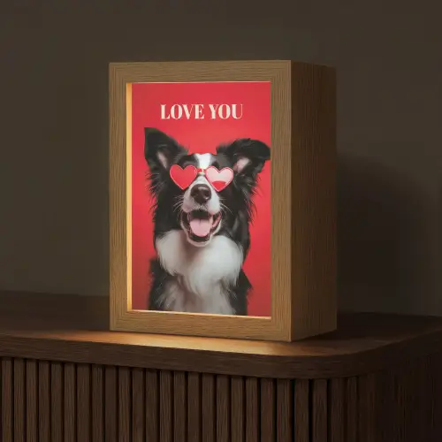 Hond - Hartjesbril - Loveyou - Rood Light Box met kabel (Tafellamp) klein -z3d_website
