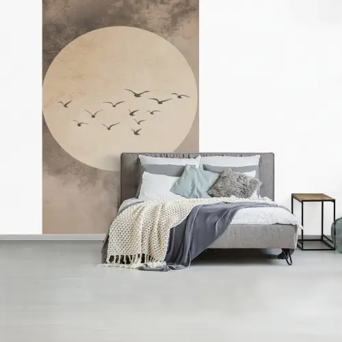 Vogel - Beige - Japandi fotobehang vinyl groot -slaapkamer