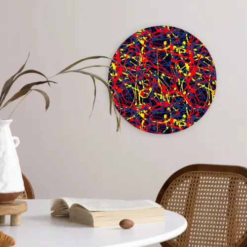 Waterverf - Rood - Geel Wandcirkel kunststof plaat 5mm dik klein 188 -sfeer4