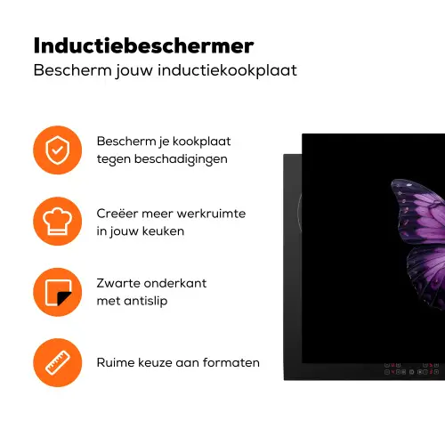 Vlinder - Paars - Levendig Inductie beschermer vinyl 3mm klein -zzzzzzz-td-ups