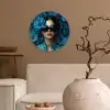 Vrouw - Bloemen - Blauw - Aesthetic - Luxe Wandcirkel plexiglas klein -sfeer1