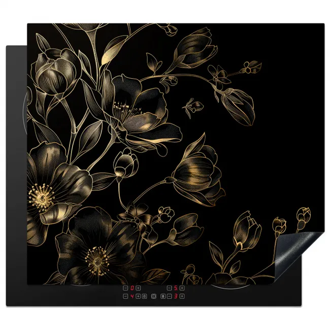 Gouden Flora op Zwart Fluweel Inductie beschermer vinyl 3mm middel -3d