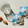 Boten - Rotsen - Zee - Zon onderzetter kurk middel -sfeer4