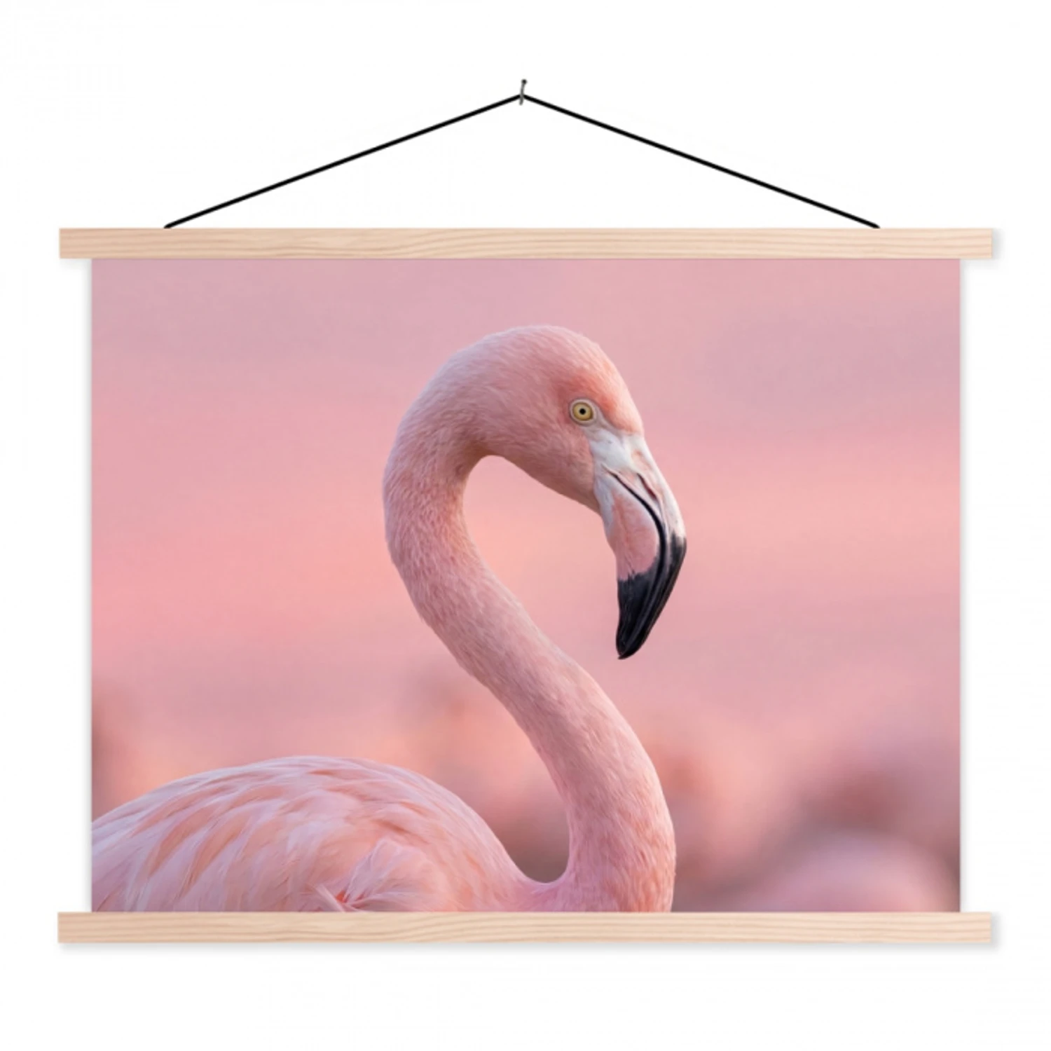 Flamingo - Portret - Roze textielposter latten blank klein -3d