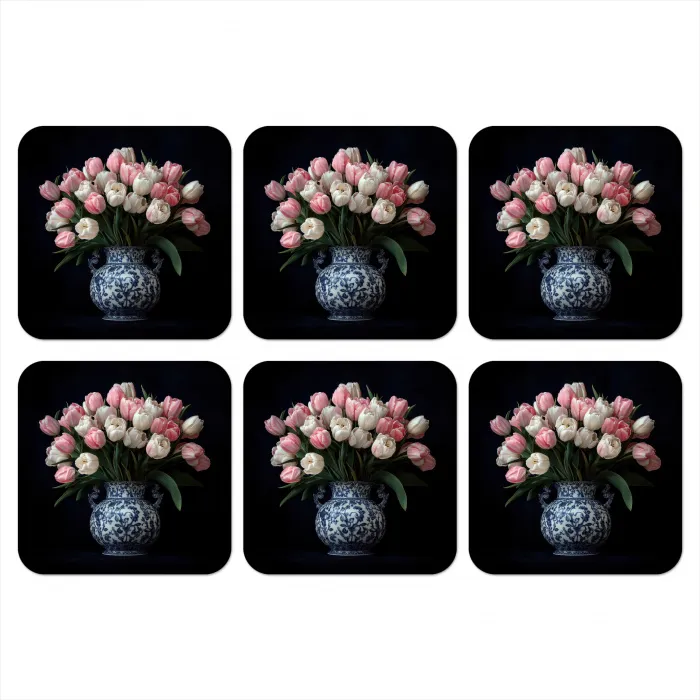 Bloemen - Roze - Tulpen - Vaas onderzetter kurk middel -3d