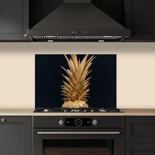 Ananas - Goud - Verf - Zwart - Fruit - Luxe keuken achterwand spatscherm klein -sfeer1