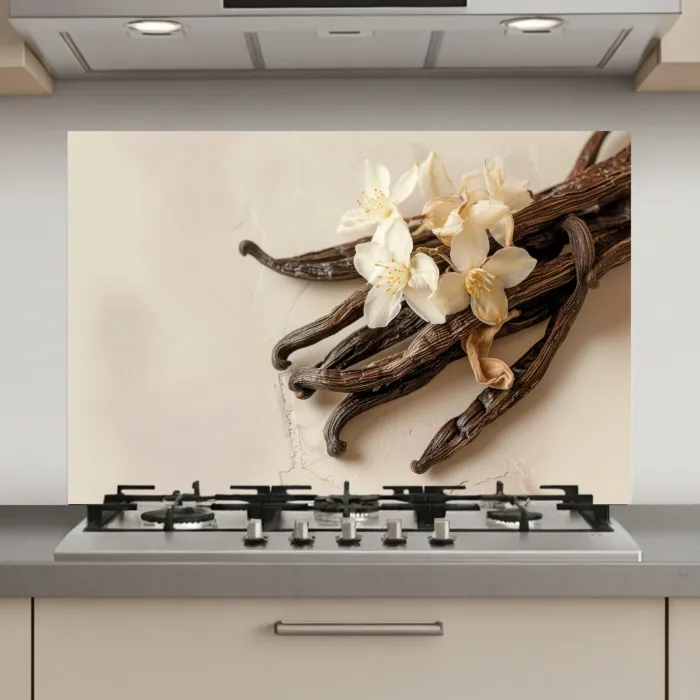 Vanille - Bloemen - Beige keuken achterwand spatscherm klein -3d_website