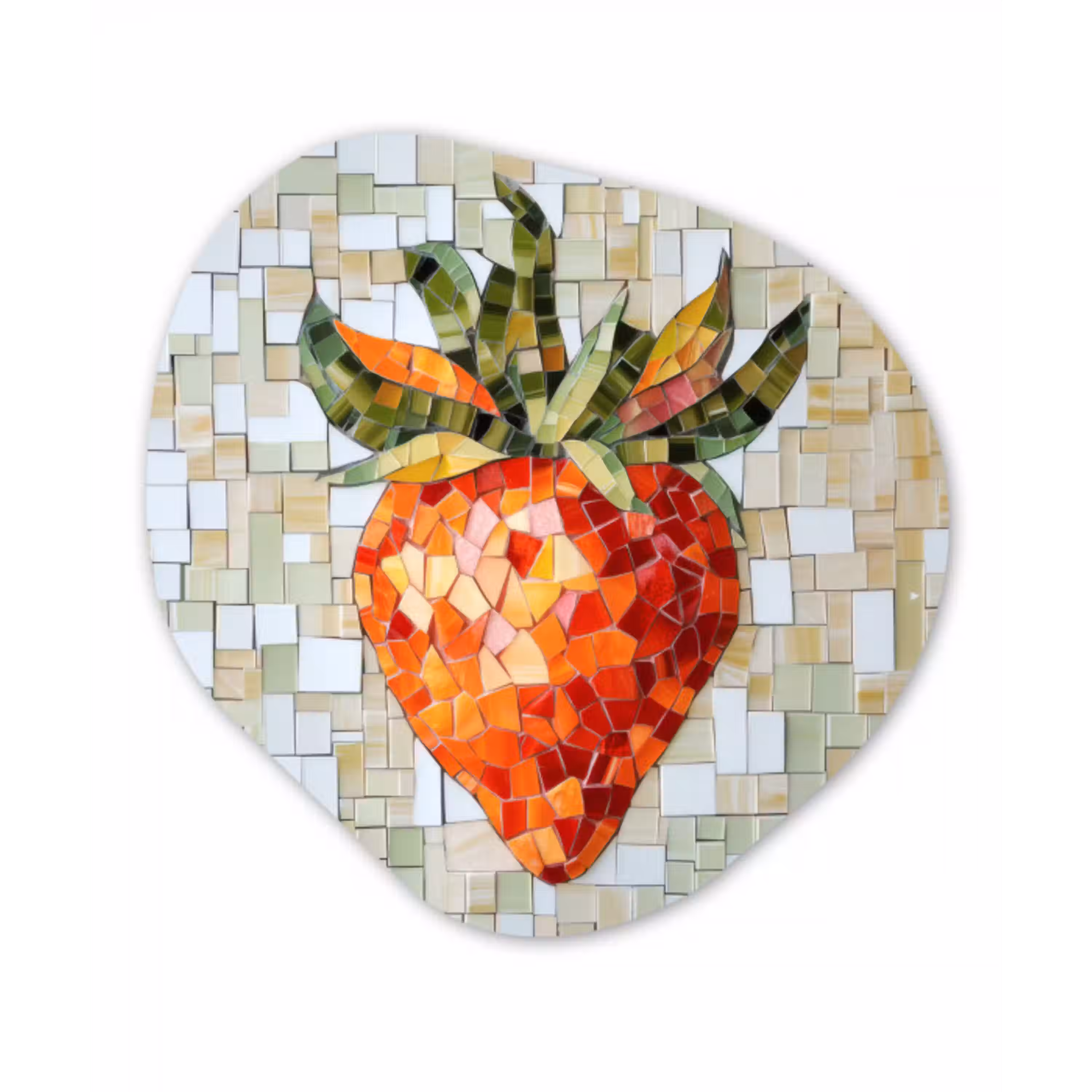 Aardbei - Rood - Mozaïek - Fruit Wandcirkel Organisch Aluminium middel -3d